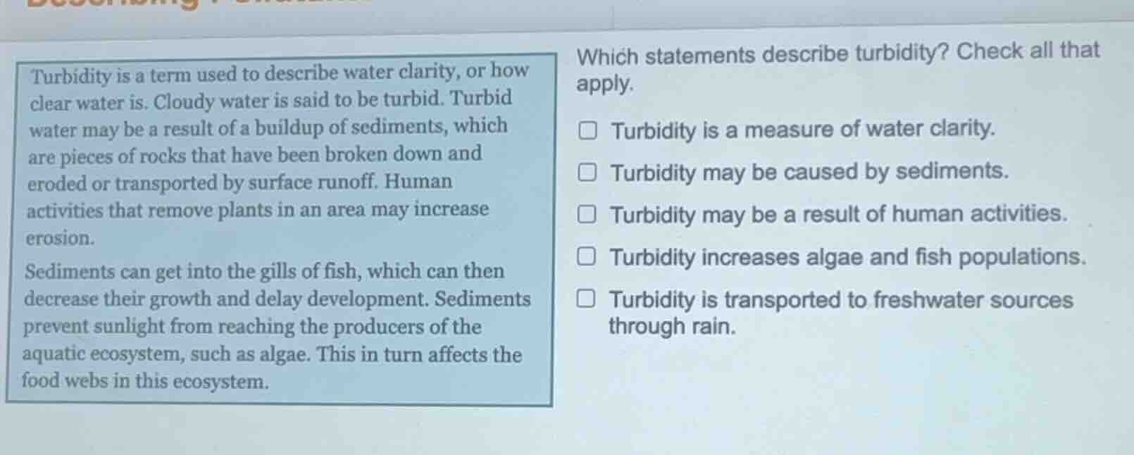 turbidity is a term used to describe water clarity, or how clear water …