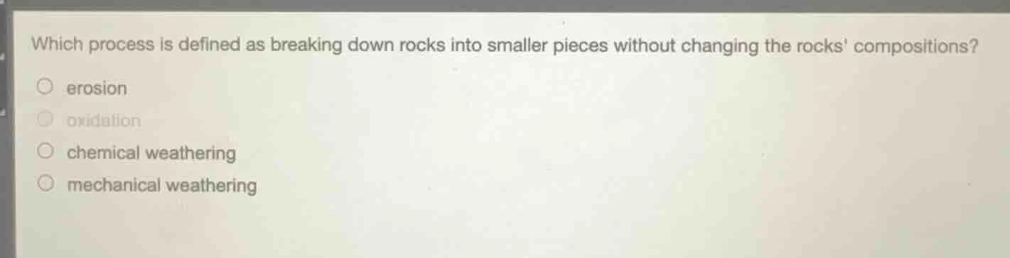 which process is defined as breaking down rocks into smaller pieces wit…