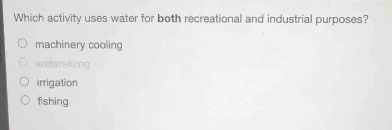 which activity uses water for both recreational and industrial purposes…