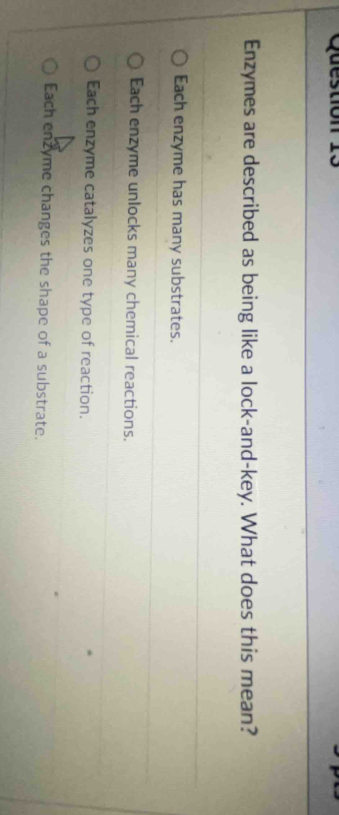 enzymes are described as being like a lock-and-key. what does this mean…