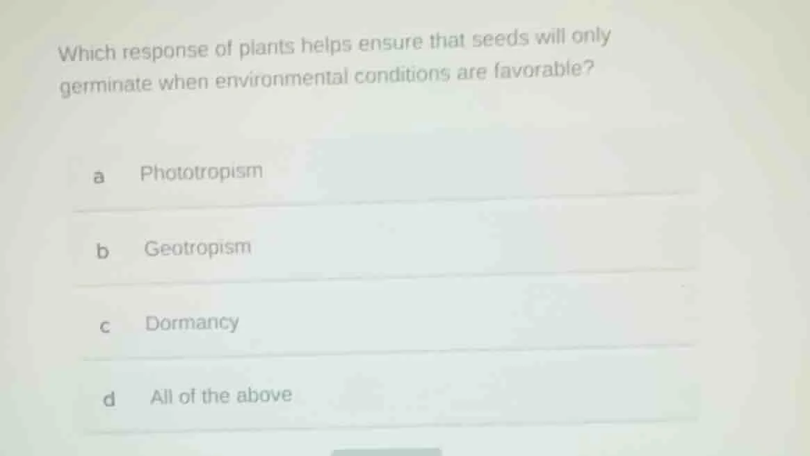 which response of plants helps ensure that seeds will only germinate wh…