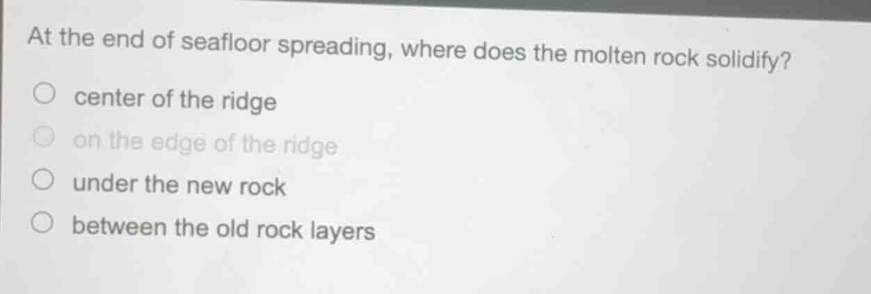 at the end of seafloor spreading, where does the molten rock solidify? …