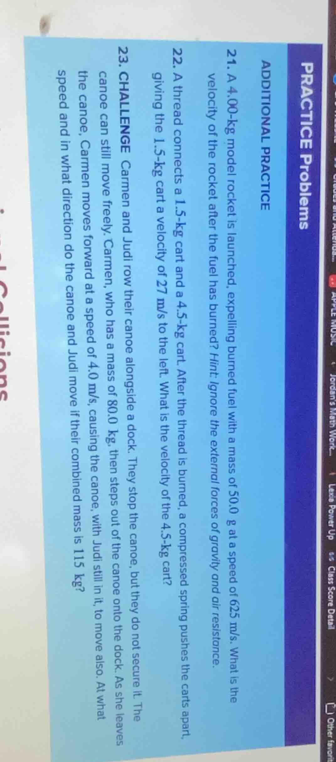 practice problems additional practice 21. a 4.00-kg model rocket is lau…