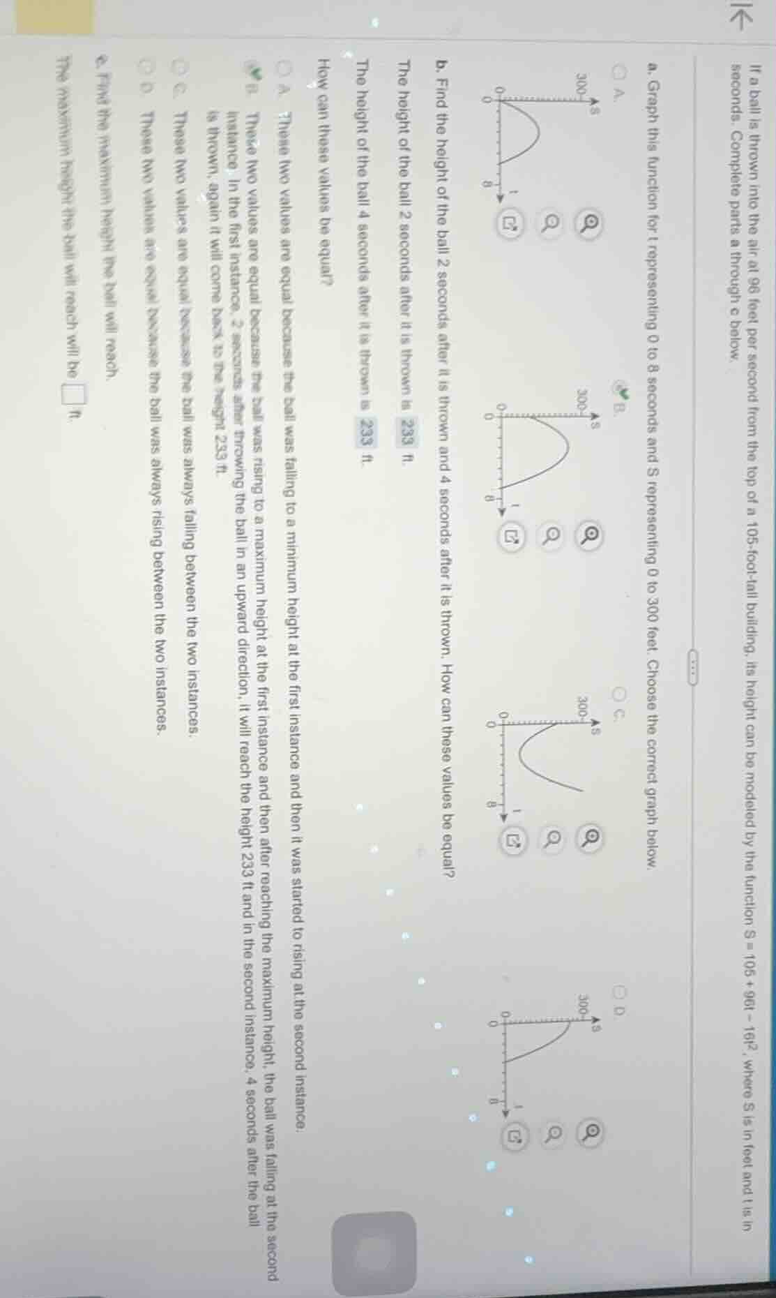 if a ball is thrown into the air at 96 feet per second from the top of …