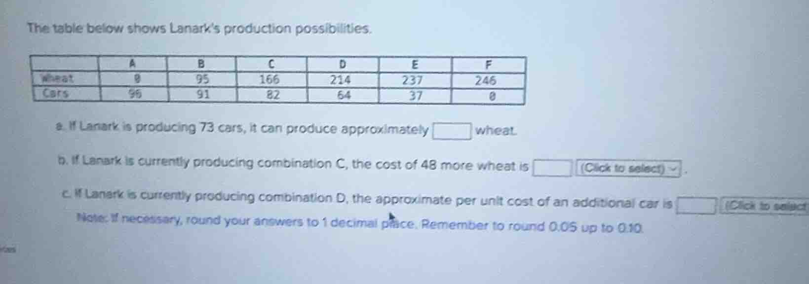 the table below shows lanark’s production possibilities. | | a | b | c …