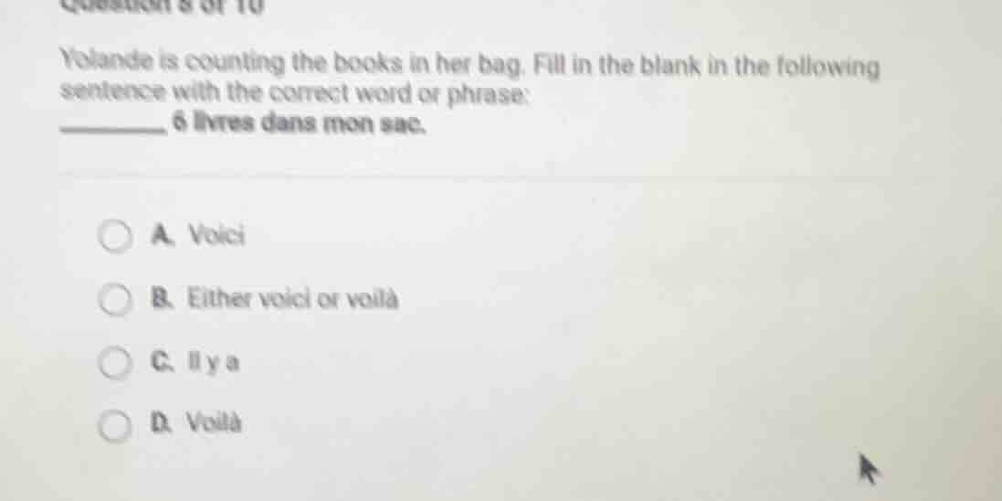 question 8 of 10 yolande is counting the books in her bag. fill in the …