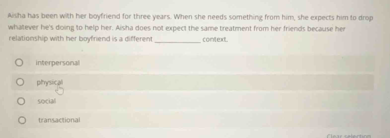 aisha has been with her boyfriend for three years. when she needs somet…