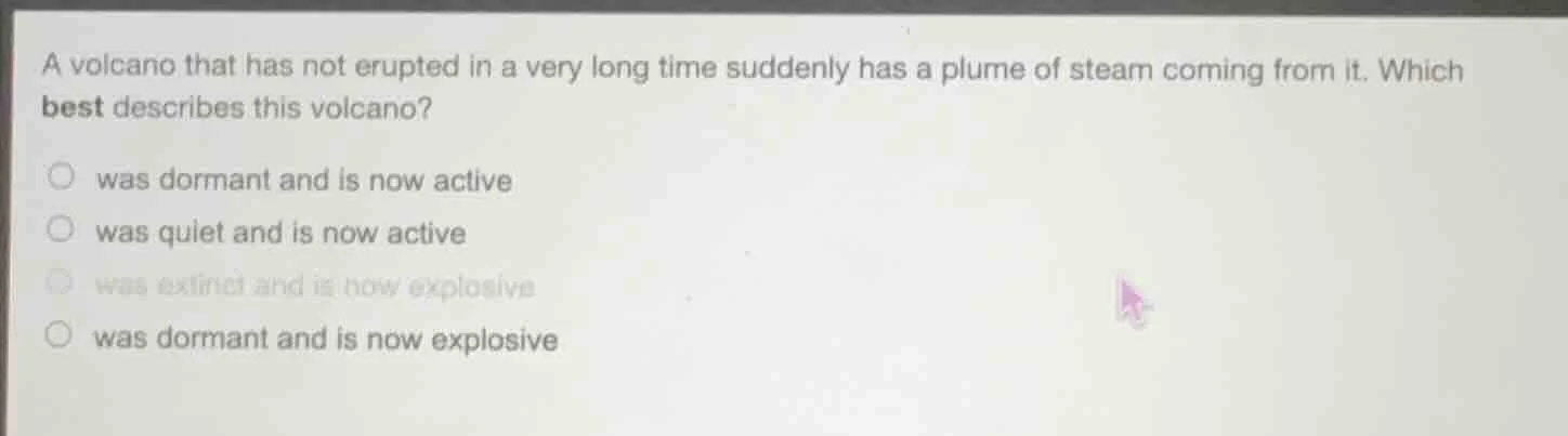 a volcano that has not erupted in a very long time suddenly has a plume…