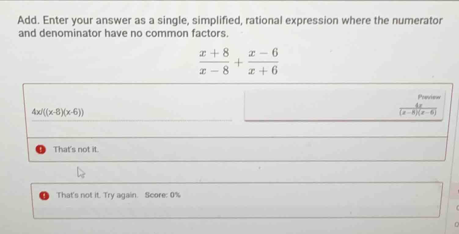 add. enter your answer as a single, simplified, rational expression whe…