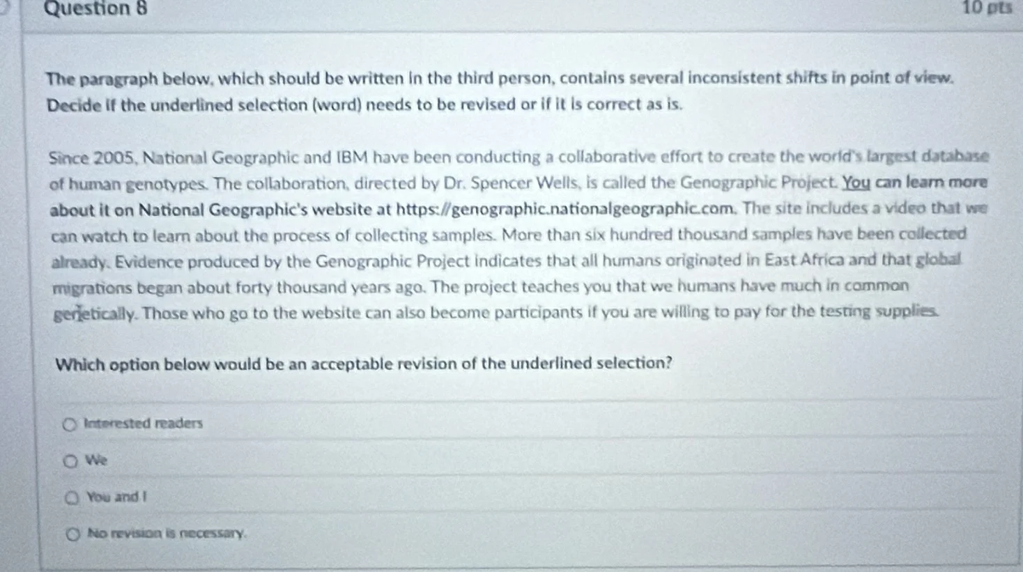 question 8 10 pts the paragraph below, which should be written in the t…