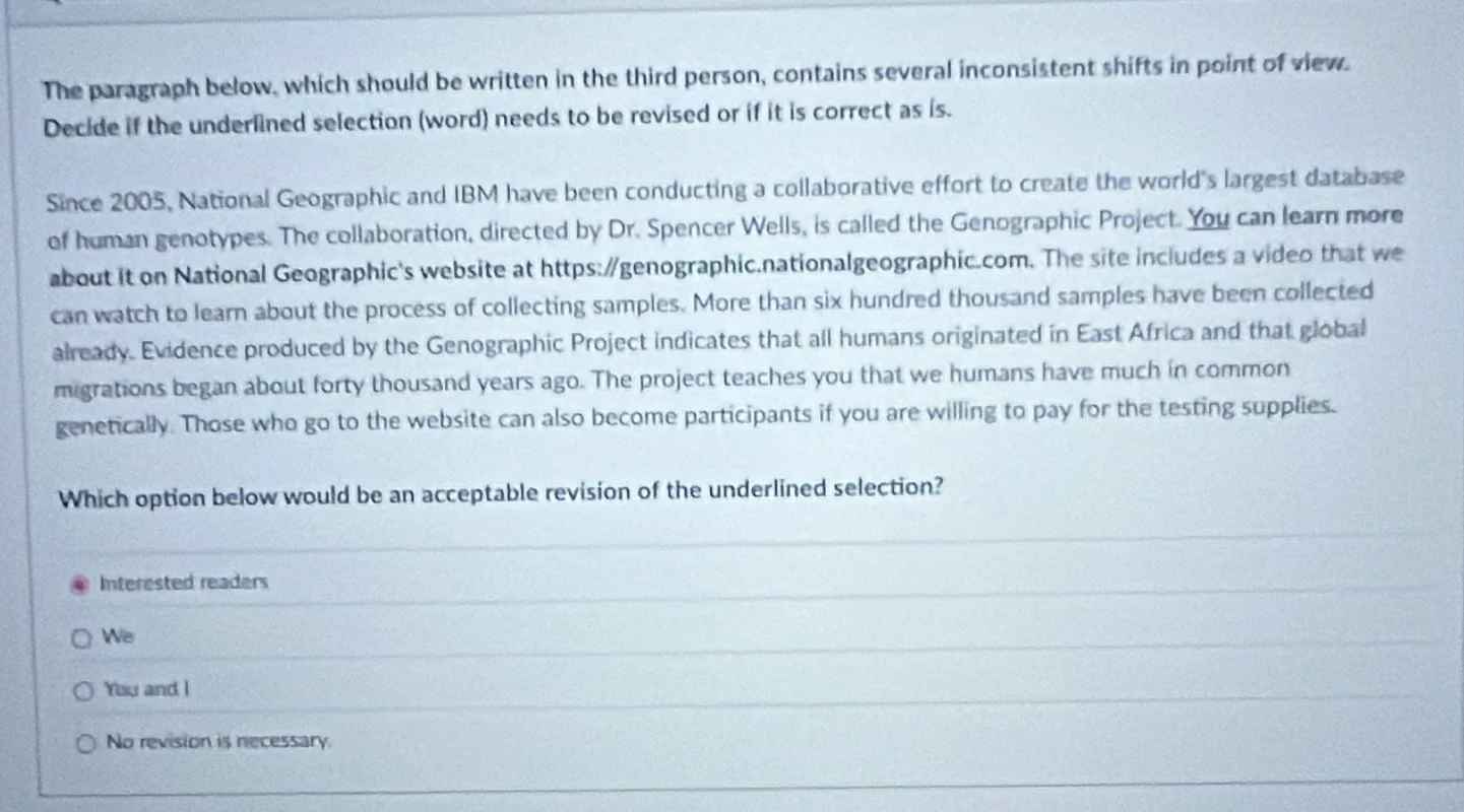 the paragraph below, which should be written in the third person, conta…
