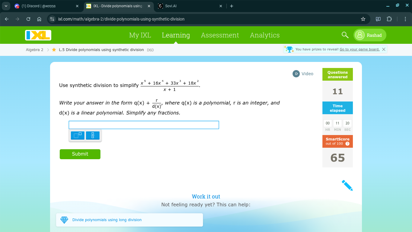 use synthetic division to simplify \\(\\frac{x^{5} + 16x^{4} + 33x^{3} …