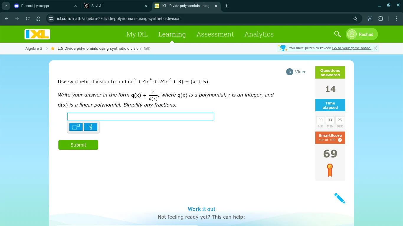 use synthetic division to find ((x^{5} + 4x^{4} + 24x^{2} + 3) div (x +…