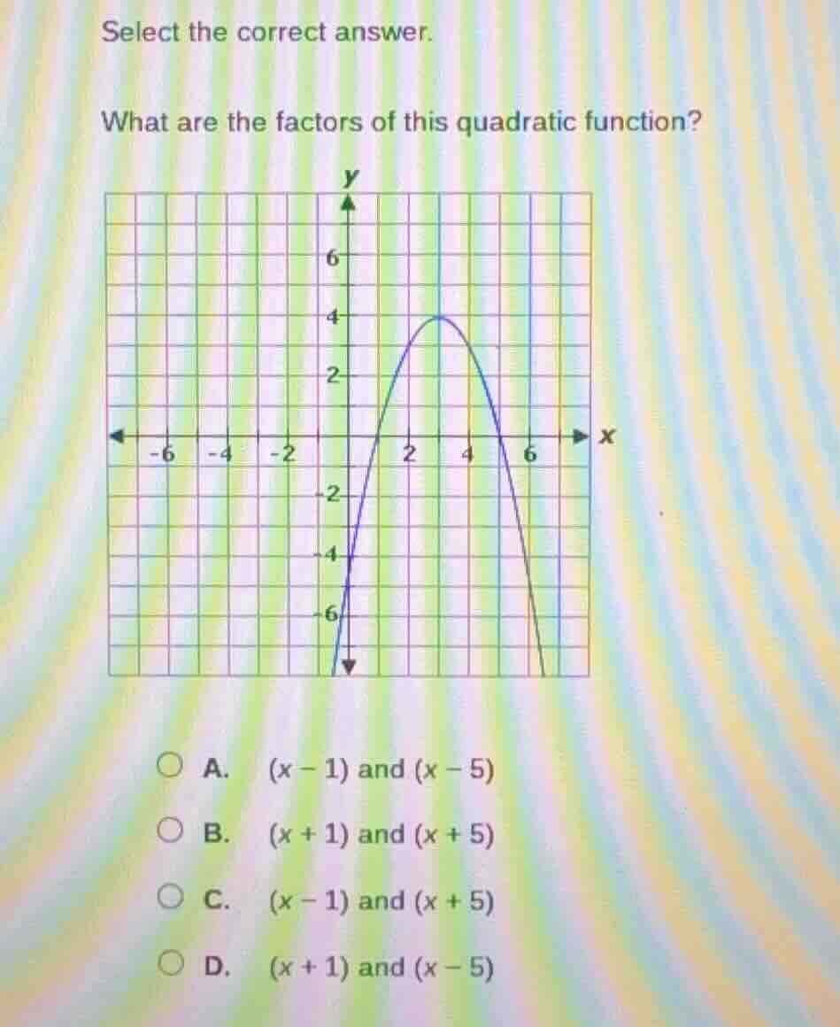 select the correct answer. what are the factors of this quadratic funct…