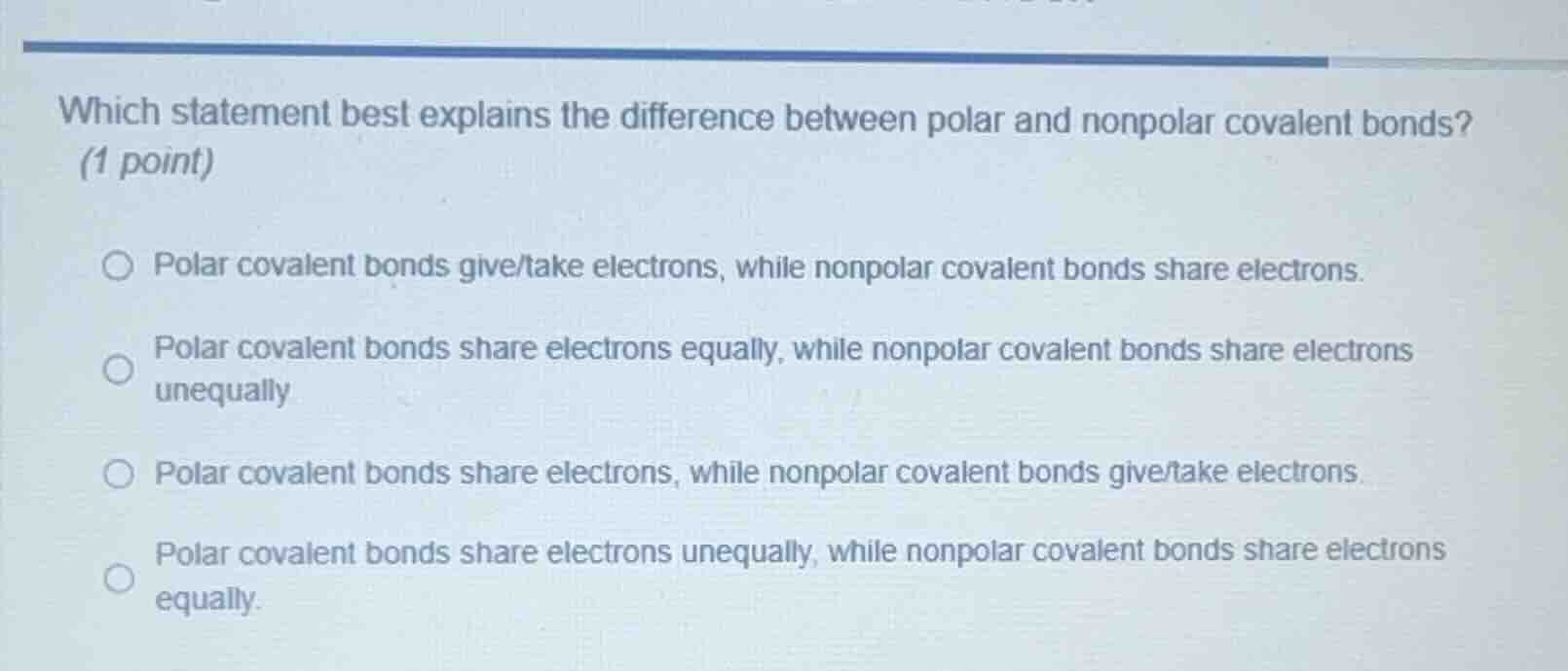 which statement best explains the difference between polar and nonpolar…