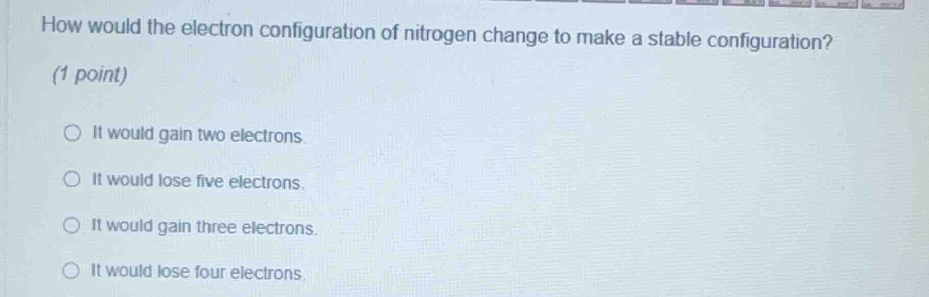 how would the electron configuration of nitrogen change to make a stabl…