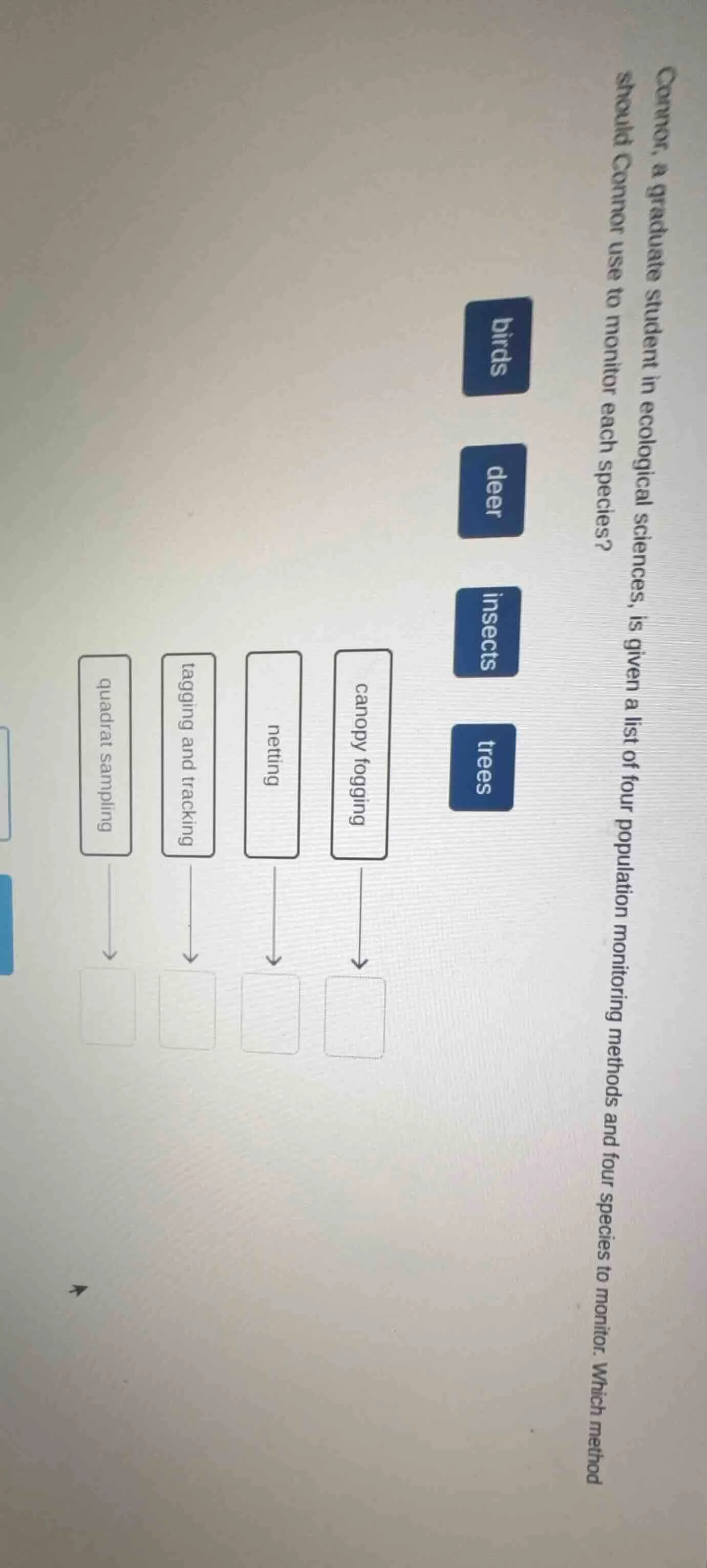 connor, a graduate student in ecological sciences, is given a list of f…