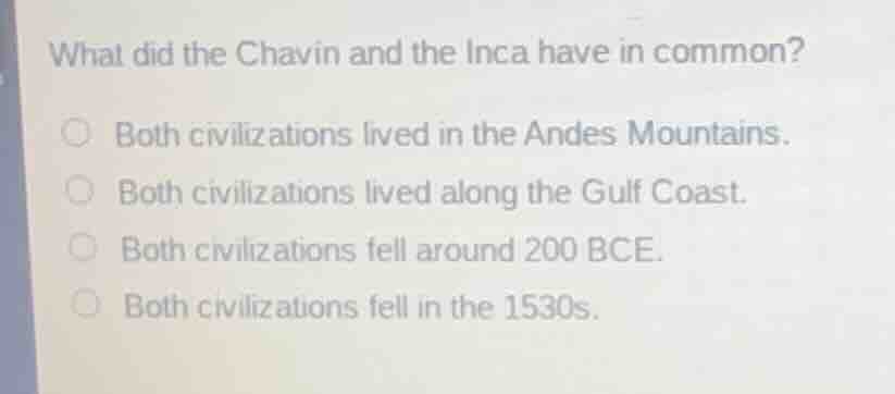 what did the chavin and the inca have in common? both civilizations liv…