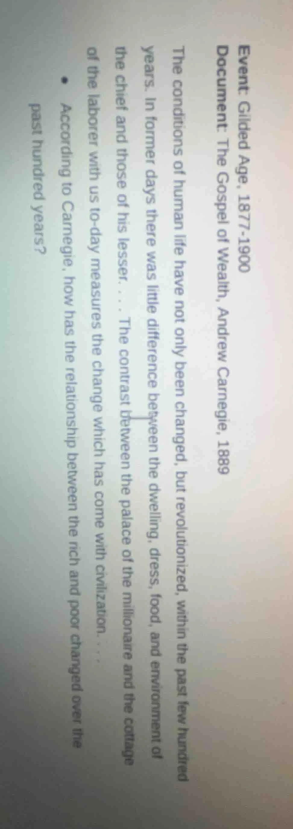 event: gilded age, 1877-1900 document: the gospel of wealth, andrew car…
