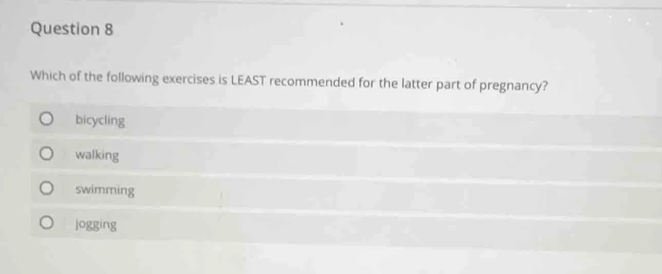 question 8 which of the following exercises is least recommended for th…