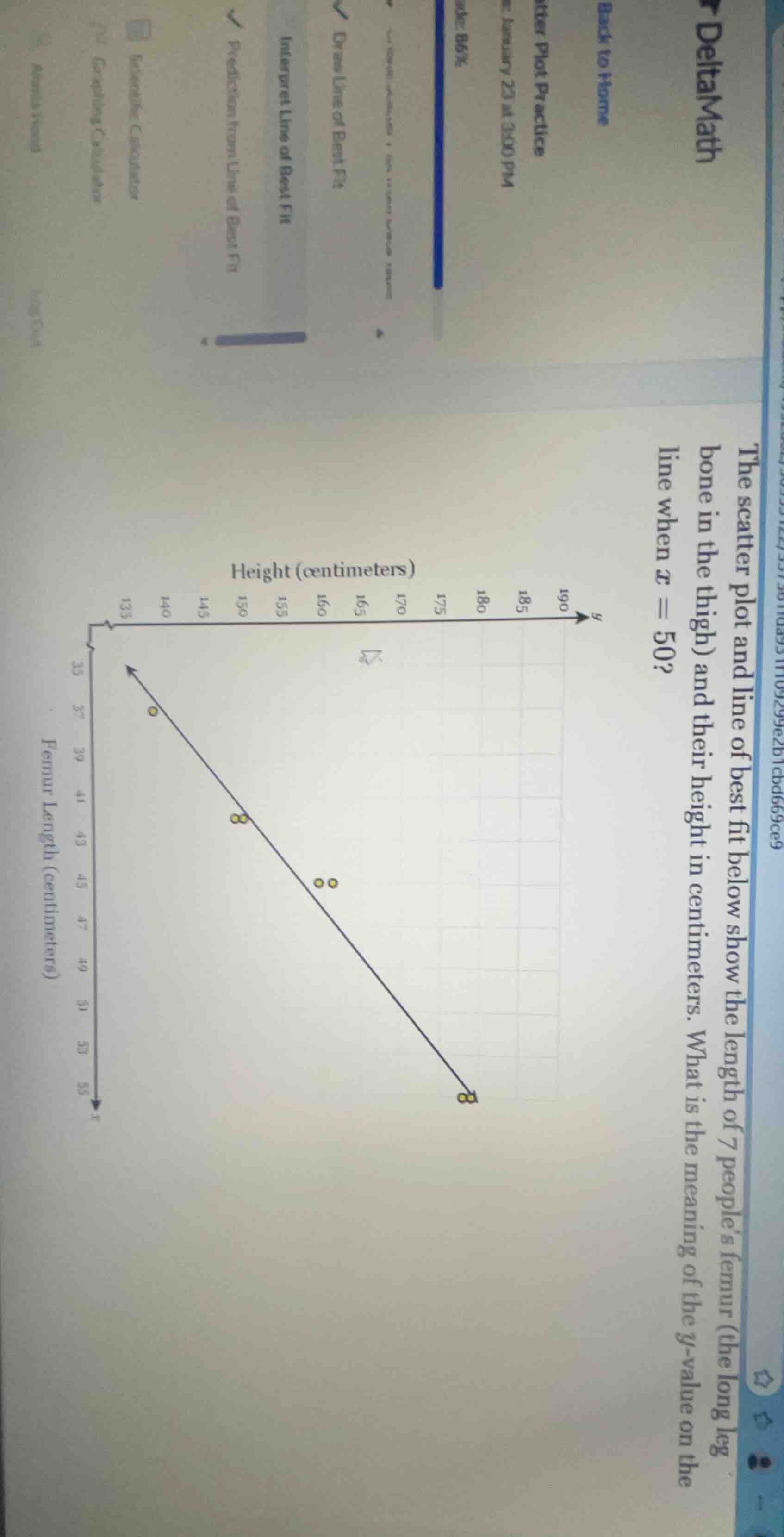 the scatter plot and line of best fit below show the length of 7 people…