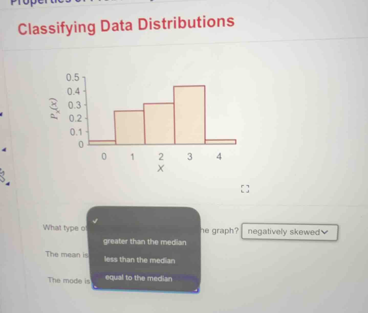 classifying data distributions what type of the graph? negatively skewe…