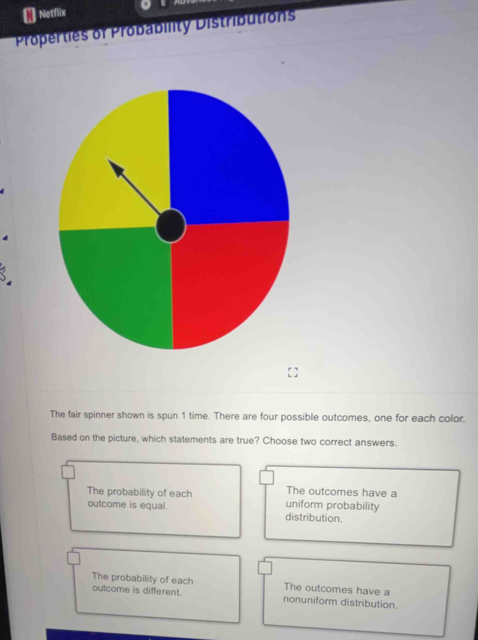 properties of probability distributions the fair spinner shown is spun …