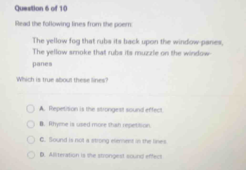 question 6 of 10 read the following lines from the poem: the yellow fog…