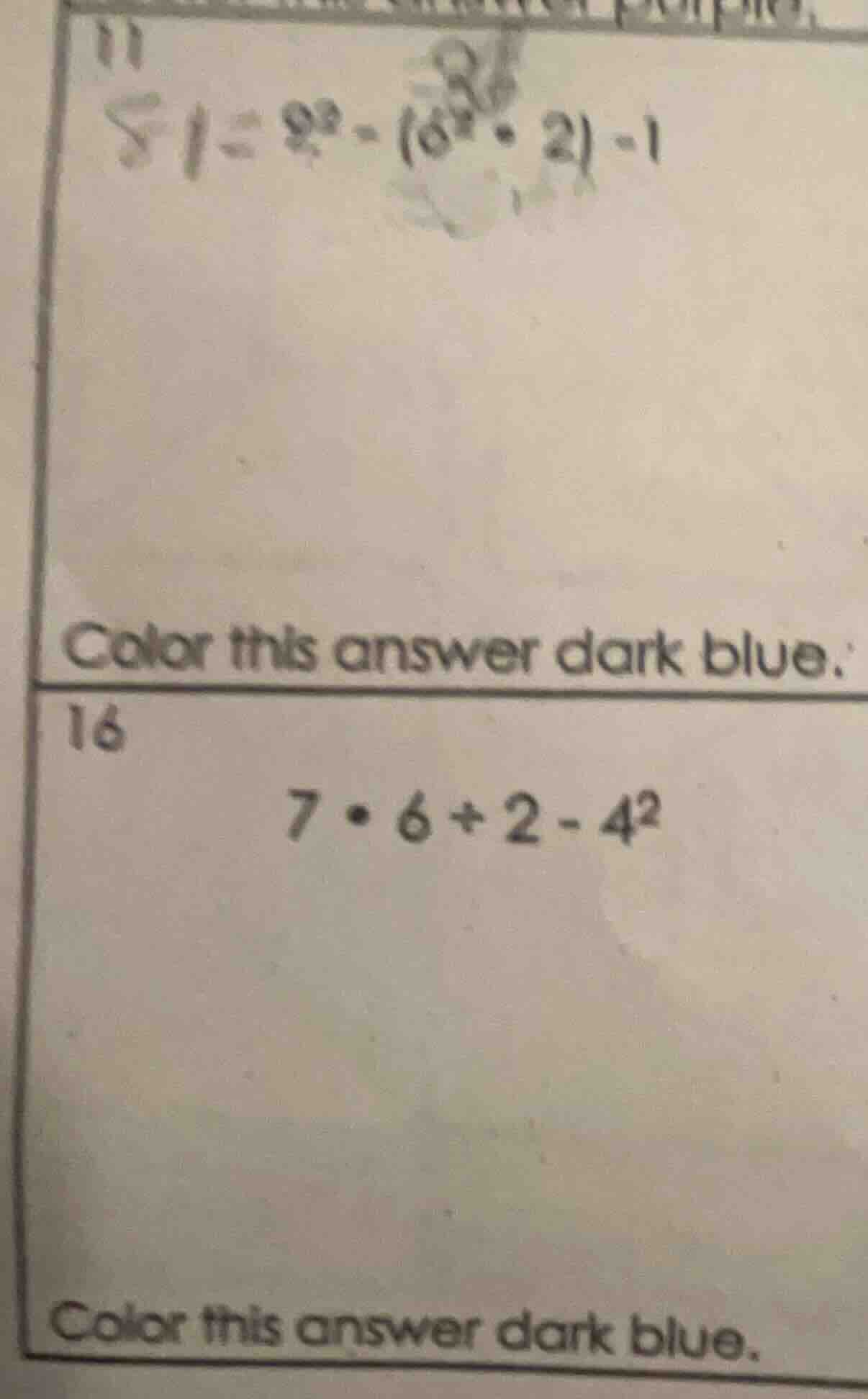 11 $51 = 9^2 - (6^2 \\cdot 2) - 1$ color this answer dark blue. 16 $7 \…