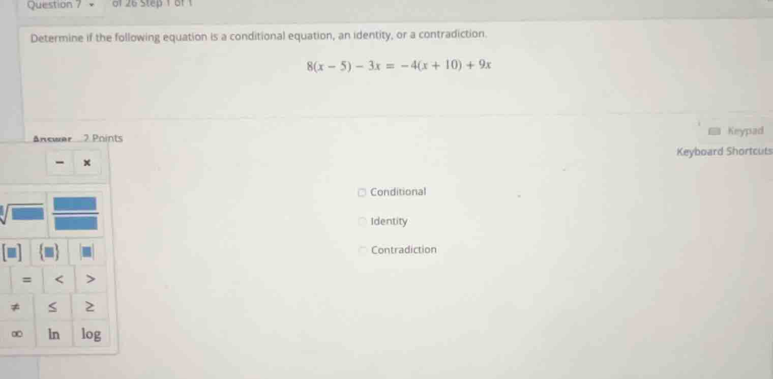 question 7 of 26 step 1 of 1 determine if the following equation is a c…