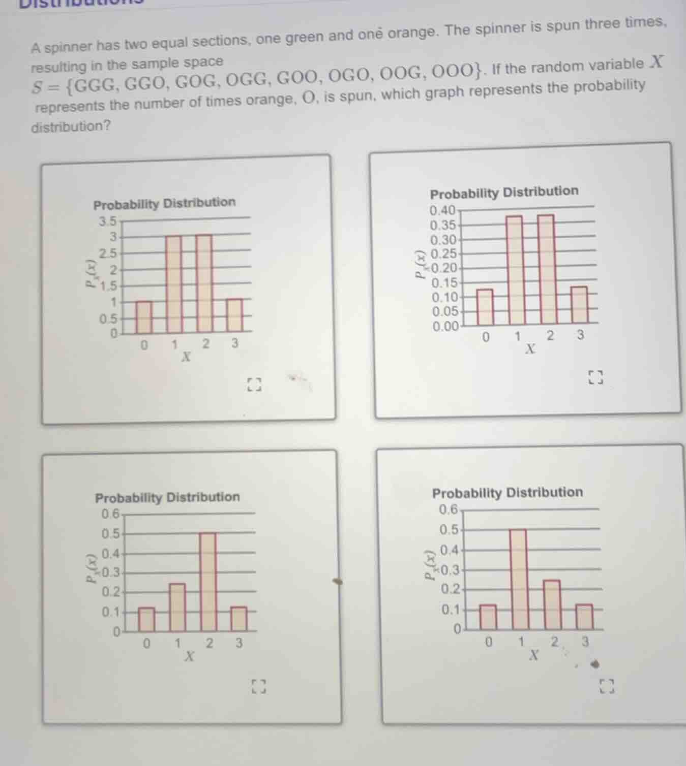 a spinner has two equal sections, one green and one orange. the spinner…