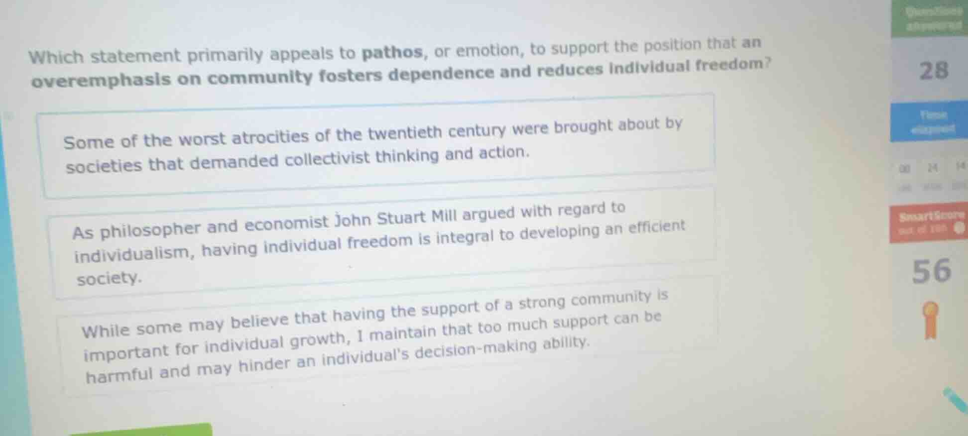 which statement primarily appeals to pathos, or emotion, to support the…