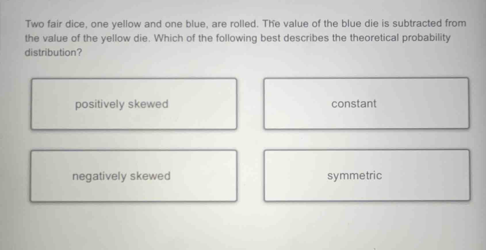 two fair dice, one yellow and one blue, are rolled. the value of the bl…