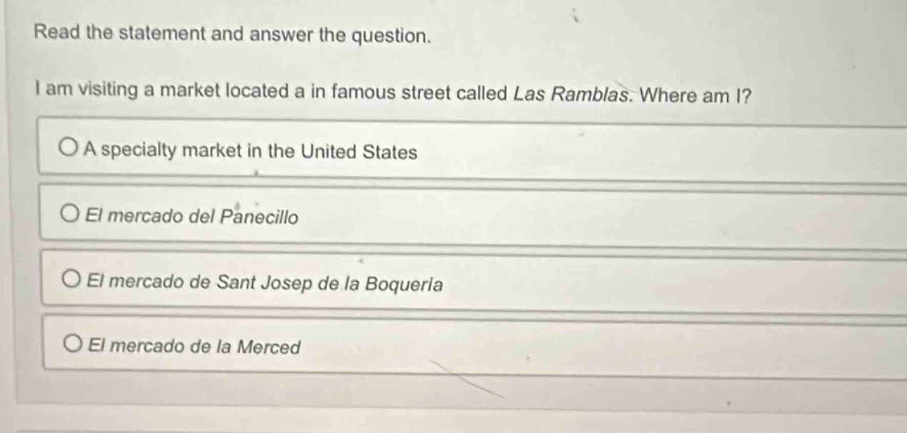 read the statement and answer the question. i am visiting a market loca…