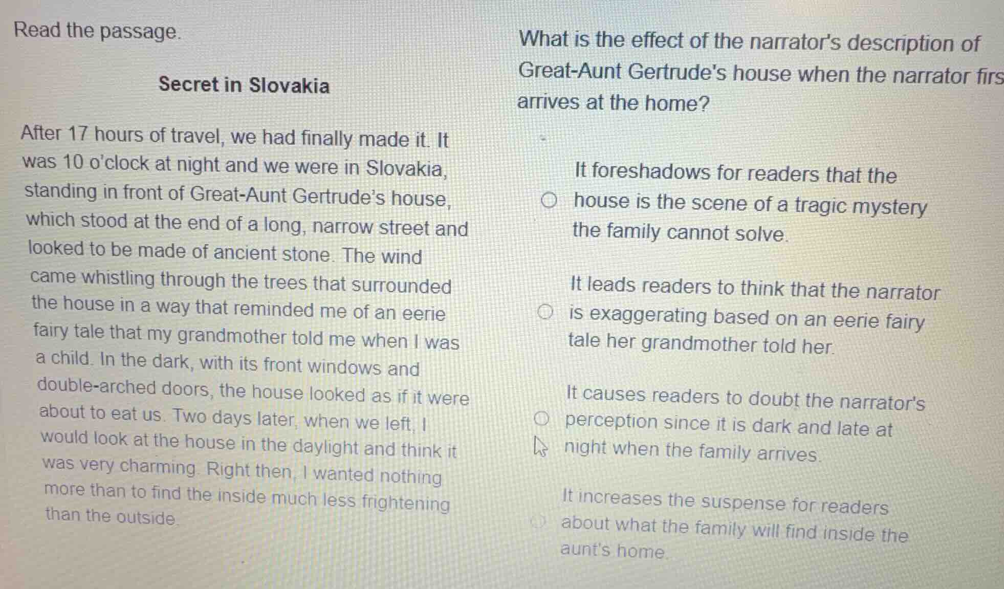 read the passage. secret in slovakia after 17 hours of travel, we had f…