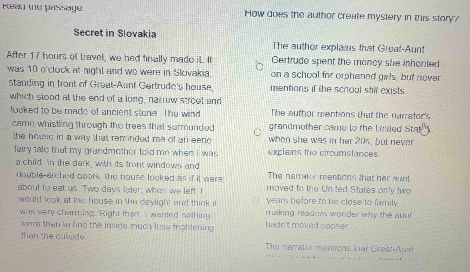 read the passage. secret in slovakia after 17 hours of travel, we had f…