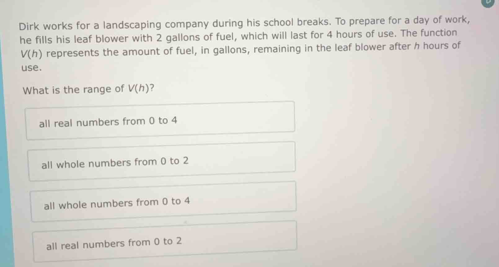 dirk works for a landscaping company during his school breaks. to prepa…