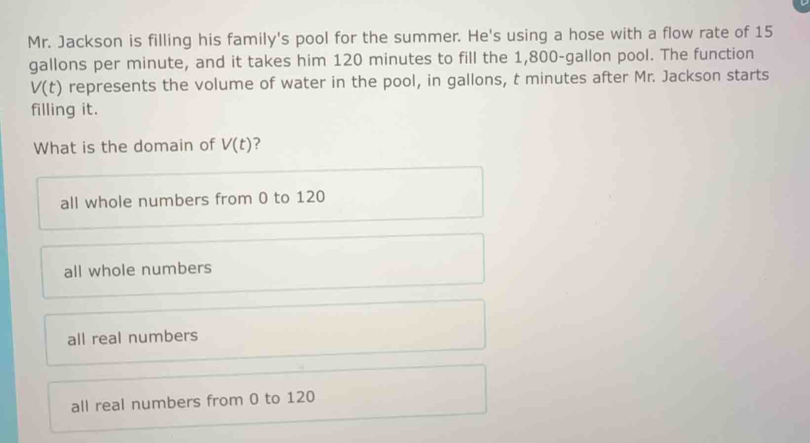 mr. jackson is filling his familys pool for the summer. hes using a hos…