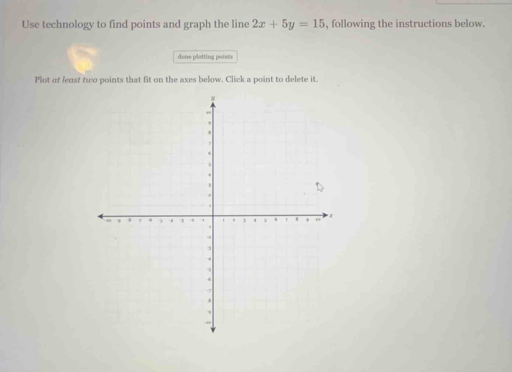 use technology to find points and graph the line $2x + 5y = 15$, follow…