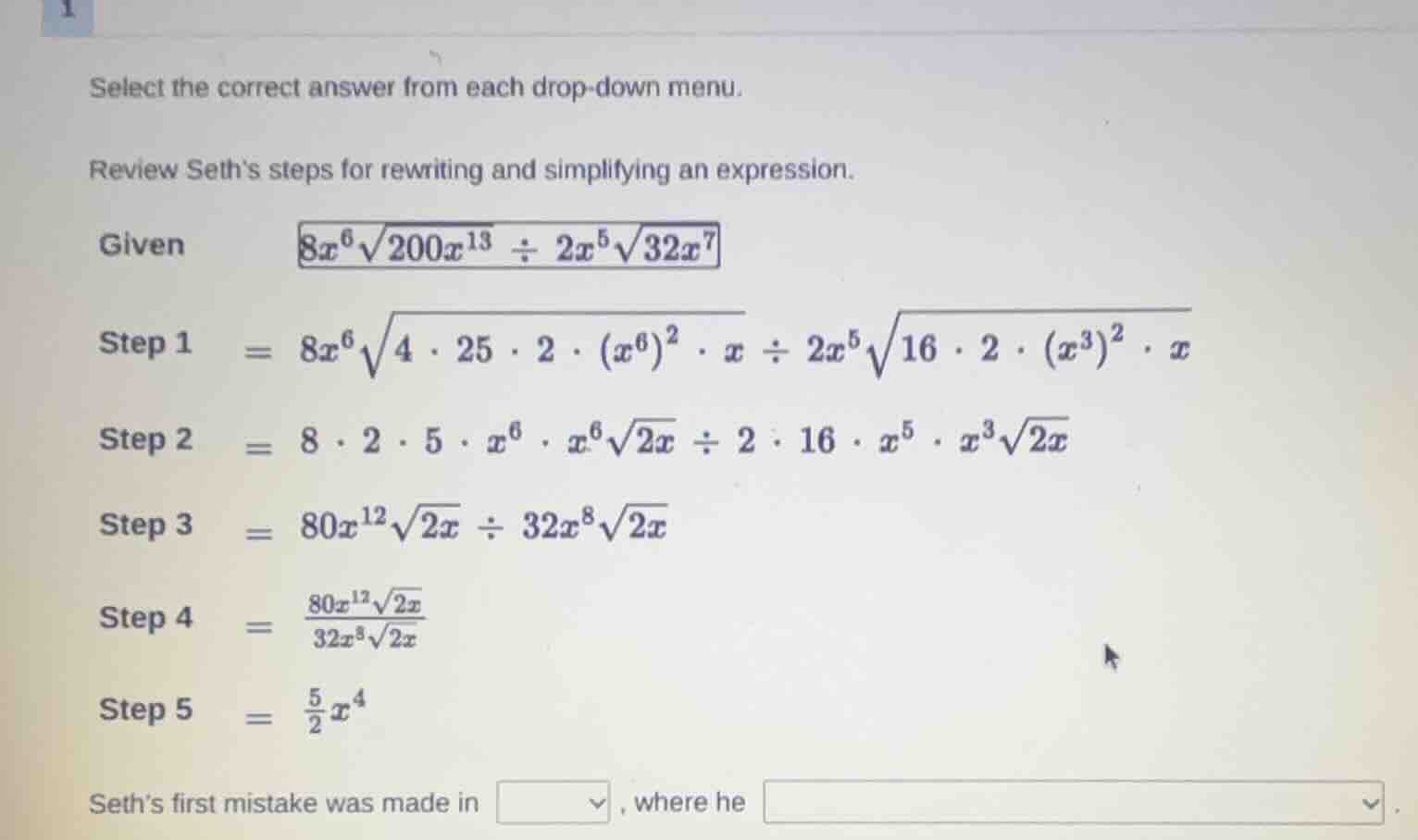 select the correct answer from each drop - down menu. review seths step…