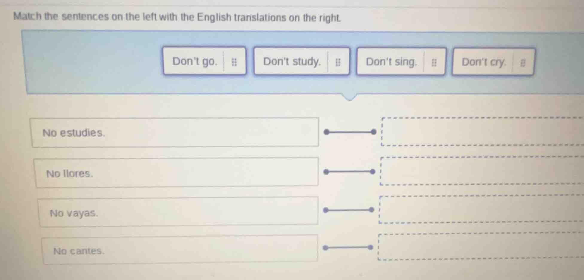 match the sentences on the left with the english translations on the ri…