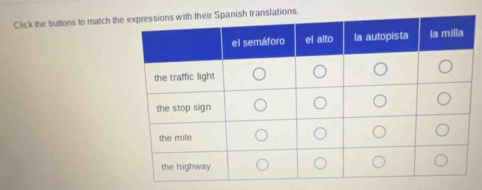 click the buttons to match the expressions with their spanish translati…