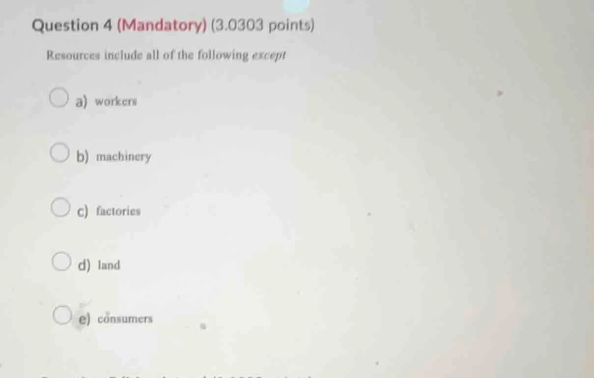 question 4 (mandatory) (3.0303 points) resources include all of the fol…