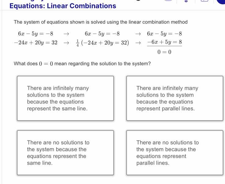 equations: linear combinations the system of equations shown is solved …
