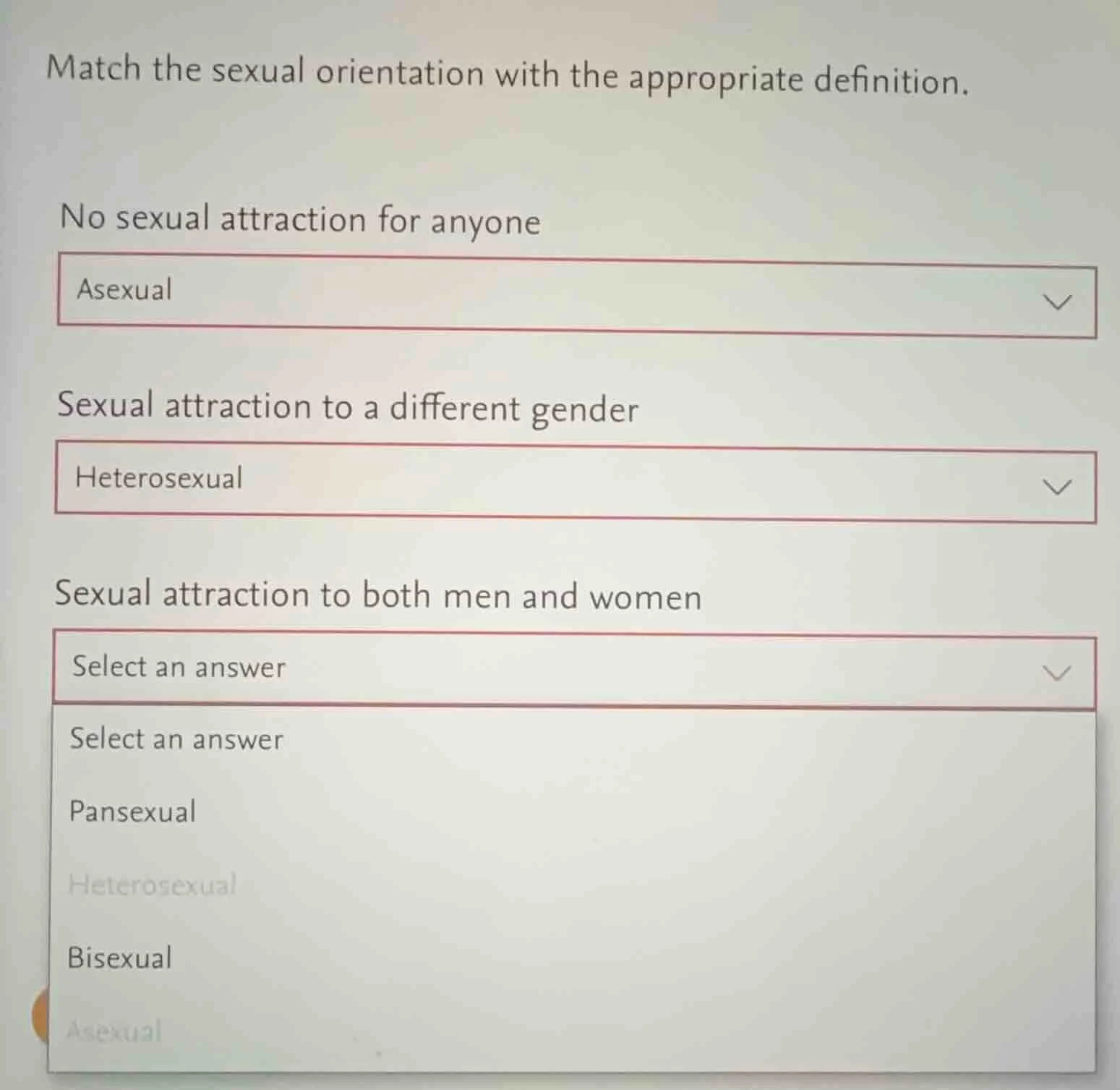 match the sexual orientation with the appropriate definition. no sexual…
