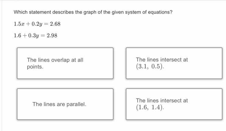 which statement describes the graph of the given system of equations? 1…