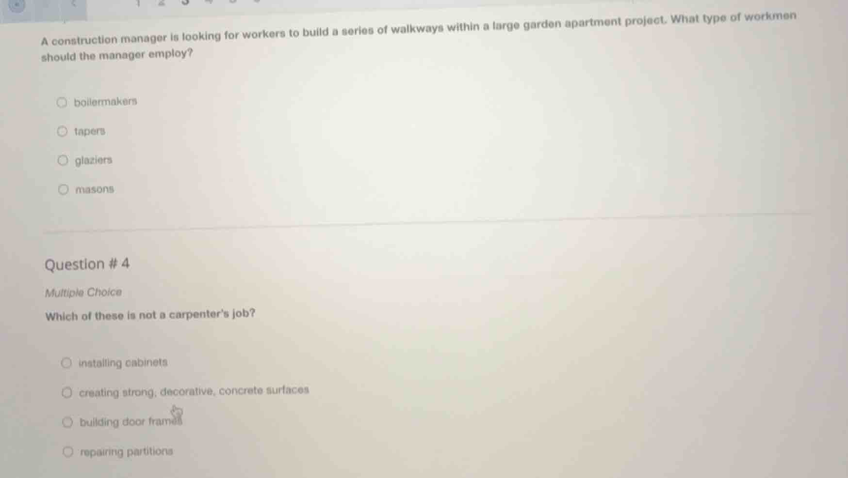 a construction manager is looking for workers to build a series of walk…