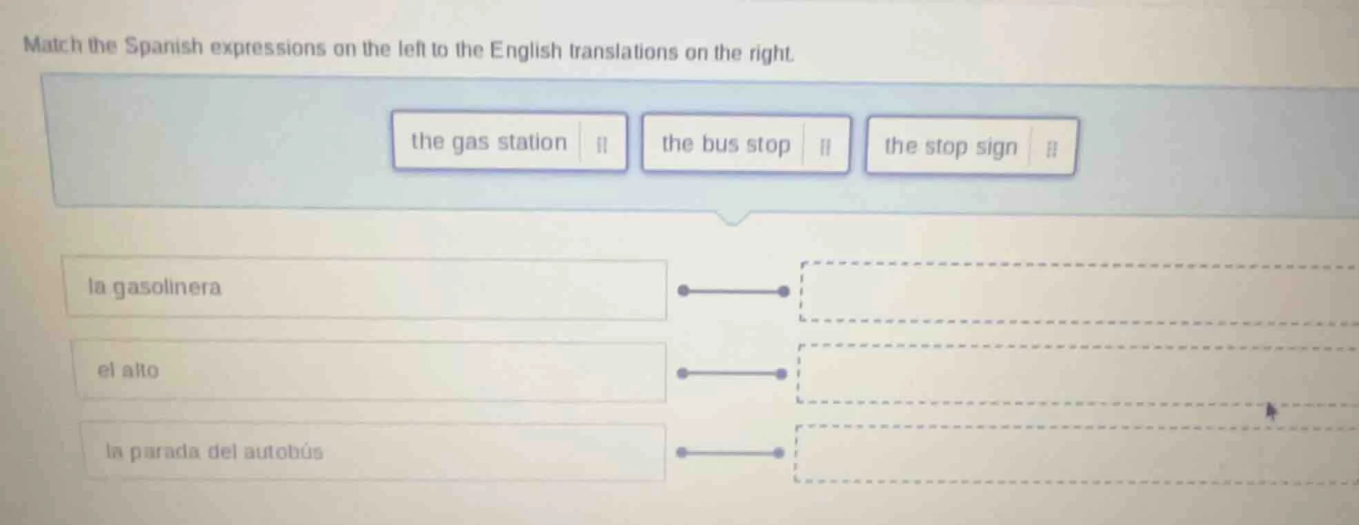 match the spanish expressions on the left to the english translations o…