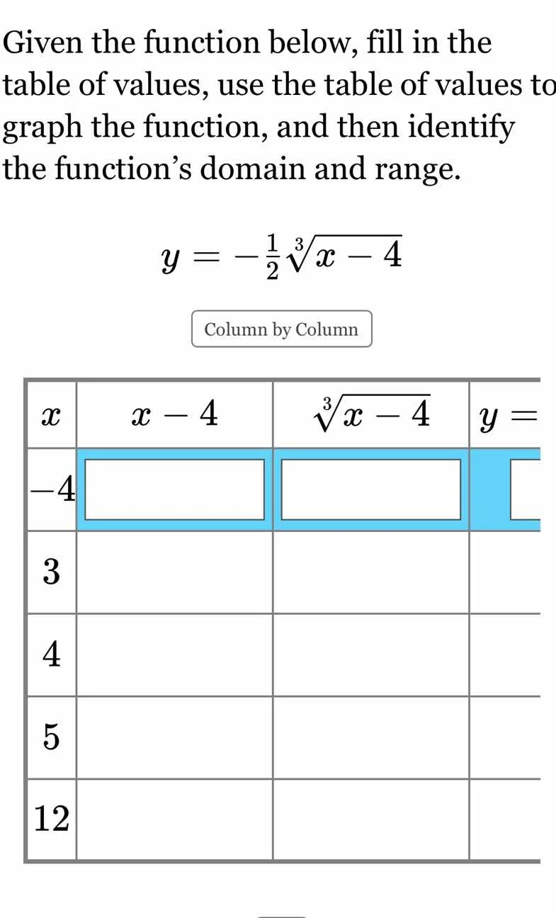 given the function below, fill in the table of values, use the table of…