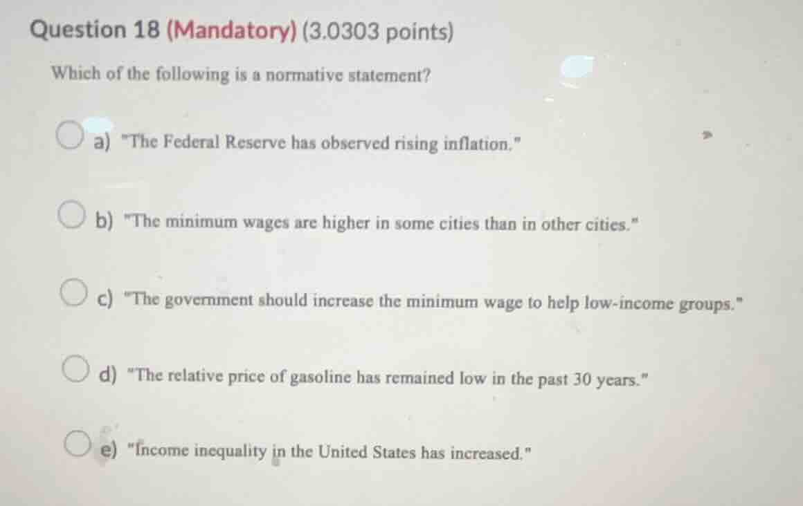 question 18 (mandatory) (3.0303 points) which of the following is a nor…
